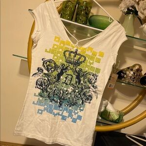 Brand New DKNY Graphic White Women's Top (Junior) (000489)